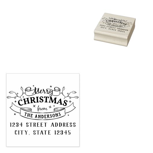 Merry Christmas Custom Familienaam Retouradres Rubberstempel (Gestempeld)