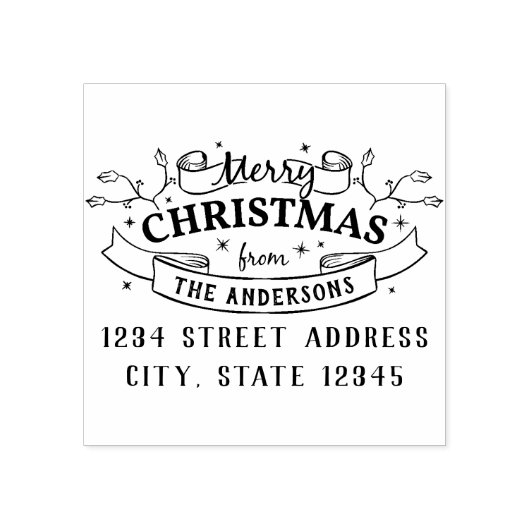 Merry Christmas Custom Familienaam Retouradres Rubberstempel (Afrduk)