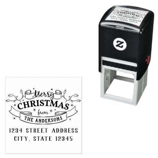 Merry Christmas Custom Familienaam Retouradres Zelfinktende Stempel (In situ)