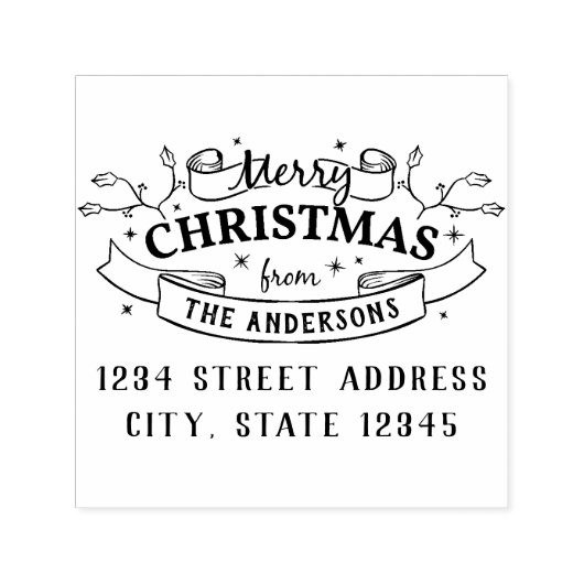 Merry Christmas Custom Familienaam Retouradres Zelfinktende Stempel (Design)