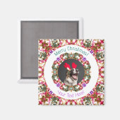 Merry Christmas Custom Fototekst Jolly Groen Rood Magneet (Voorkant / Achterkant)