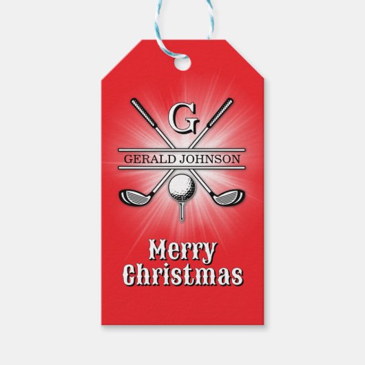 Merry Christmas Custom Golf Monogram Ontwerp Cadeaulabel (Voorkant)