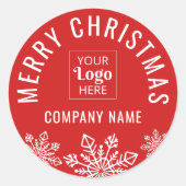 Merry Christmas Custom Logo Bedrijfsnaam Rood Ronde Sticker (Voorkant)