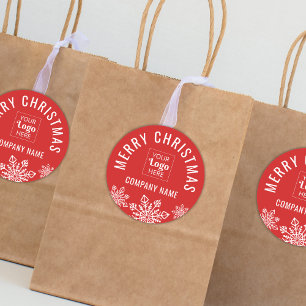 Merry Christmas Custom Logo Bedrijfsnaam Rood Ronde Sticker