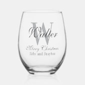 Merry Christmas Custom Monogram Wijnglas Zonder Voet (Voorkant)