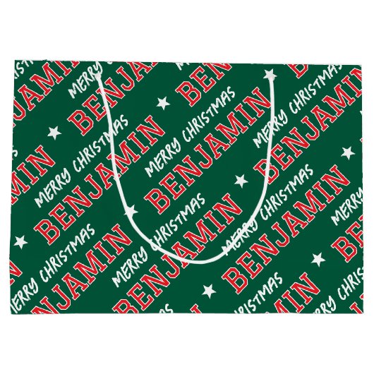 Merry Christmas Custom Name Groen Rood Groot Cadeauzakje (Achterkant)