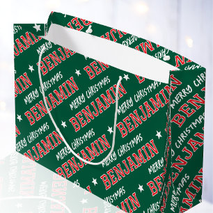 Merry Christmas Custom Name Groen Rood Groot Cadeauzakje