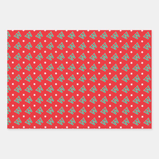 Merry Christmas Custom Name Monogram Rood Groen Inpakpapier Vel (Voorkant 3)