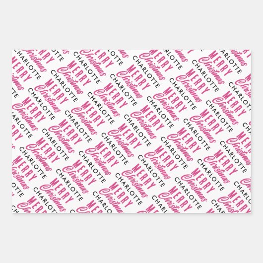 Merry Christmas Custom Name Pink Trendy Inpakpapier Vel (Voorkant 3)