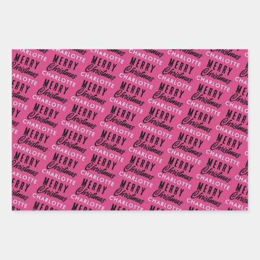 Merry Christmas Custom Name Pink Trendy Inpakpapier Vel (Voorkant 2)