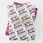 Merry Christmas Custom Name Pink Trendy Inpakpapier Vel (In situ)