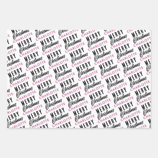 Merry Christmas Custom Name Pink Trendy Inpakpapier Vel (Voorkant)