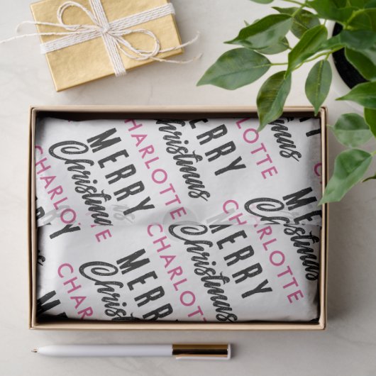 Merry Christmas Custom Name Pink Trendy Tissuepapier (Geschenk)