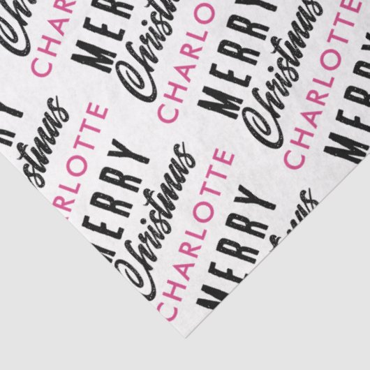Merry Christmas Custom Name Pink Trendy Tissuepapier (Detail)