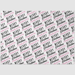 Merry Christmas Custom Name Pink Trendy Tissuepapier