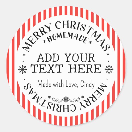 Merry Christmas Custom Rode Strepen Zelfgemaakt Ronde Sticker (Voorkant)