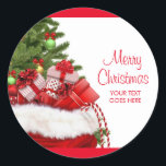Merry Christmas Custom Voeg Jouw tekst Gifts Elega Ronde Sticker<br><div class="desc">Aangepast toevoegen Jouw tekst Merry Christmas Tree en geschenken Elegante Sjabloon Classic ronde Sticker.</div>