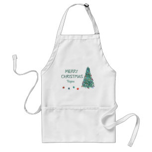 Merry Christmas Custom Waterverf Kerstboom Standaard Schort