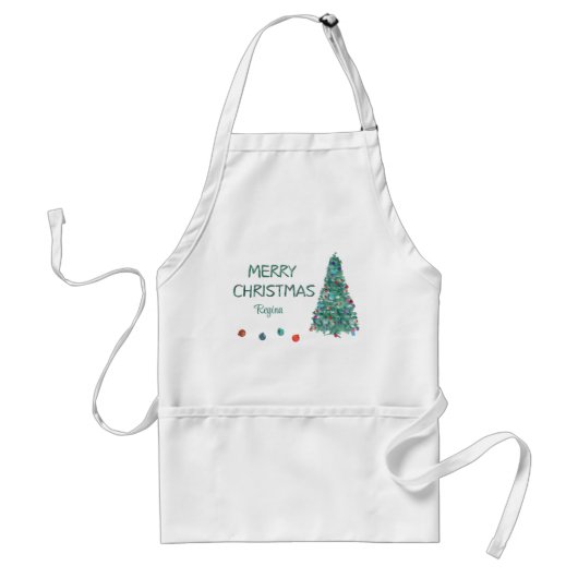 Merry Christmas Custom Waterverf Kerstboom Standaard Schort (Voorkant)
