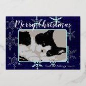 Merry Christmas Customable Snowflake Blue Design Folie Feestdagenkaart (Voorkant)