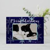 Merry Christmas Customable Snowflake Blue Design Folie Feestdagenkaart (Staand Voorkant)