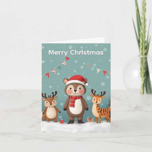 Merry Christmas Cute Animals Christmas Card Bedankkaart (Voorkant)