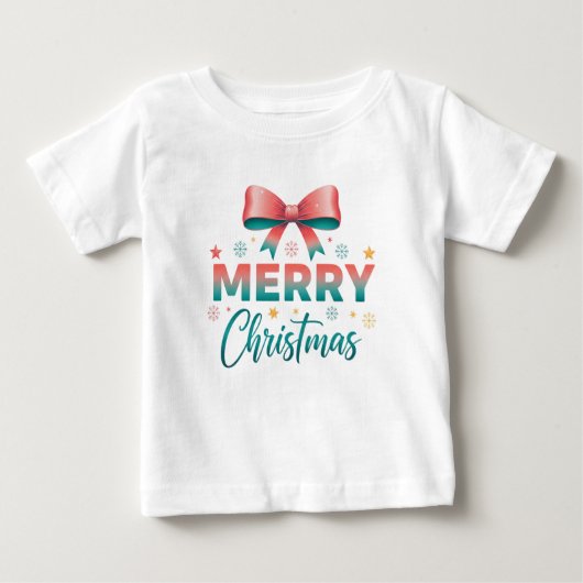 Merry Christmas Cute Baby Festive Bow T-Shirt (Voorkant)