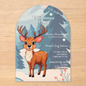Merry Christmas Cute Cartoon Reindeer in winter Acryl Uitnodigingen (Voorkant)