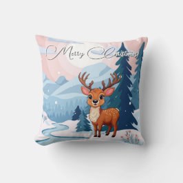 Merry Christmas Cute Cartoon Reindeer in winter  Kussen