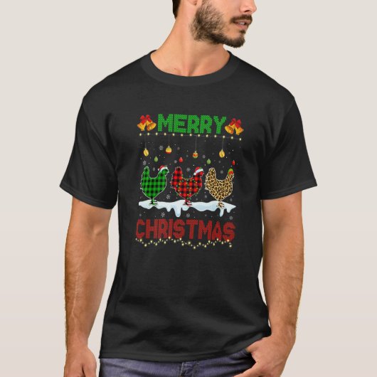 Merry Christmas Cute Chicken Xmas Leopard Plaid Sa T-shirt (Voorkant)