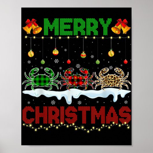 Merry Christmas Cute Crab Xmas Leopard Plaid Santa Poster (Voorkant)