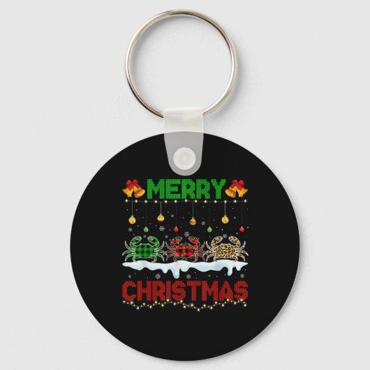Merry Christmas Cute Crab Xmas Leopard Plaid Santa Sleutelhanger (Voorkant)