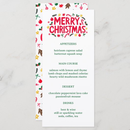Merry Christmas Cute CUSTOM Holiday Dinner Party Menu (Voorkant / Achterkant)