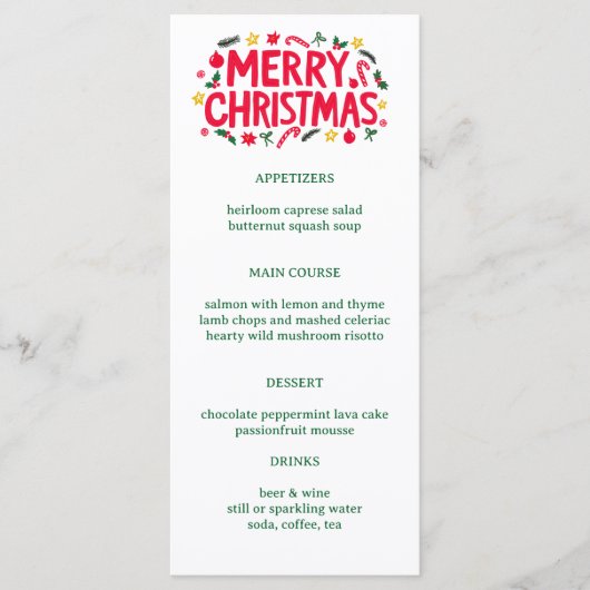 Merry Christmas Cute CUSTOM Holiday Dinner Party Menu (Voorkant)