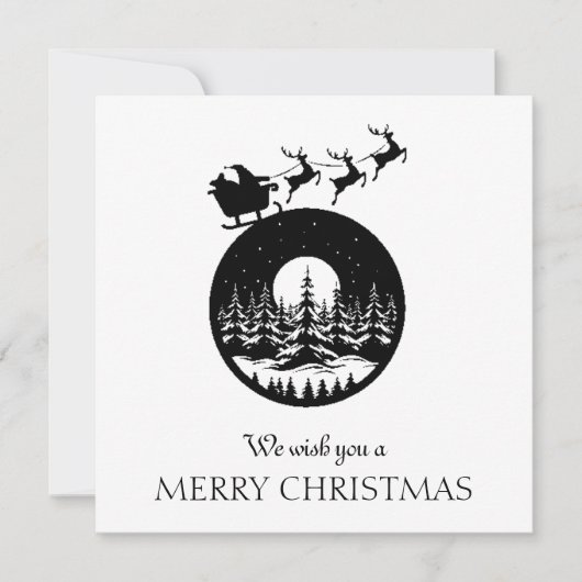 Merry Christmas Cute Custom Santa Sleigh and Trees Feestdagenkaart (Voorkant)