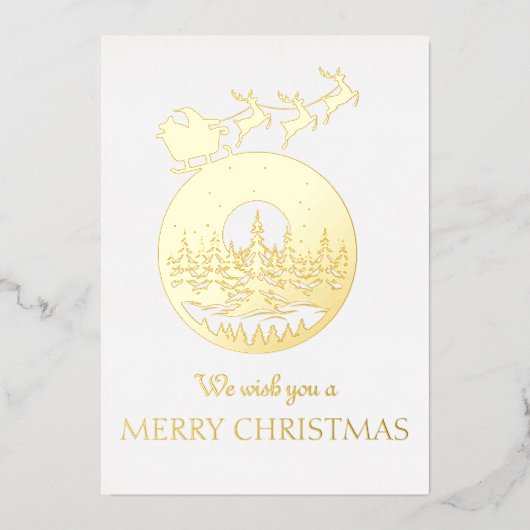 Merry Christmas Cute Custom Santa Sleigh and Trees Folie Uitnodiging (Voorkant)