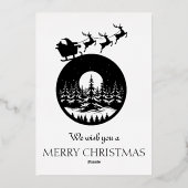 Merry Christmas Cute Custom Santa Sleigh and Trees Folie Uitnodiging (Achterkant)