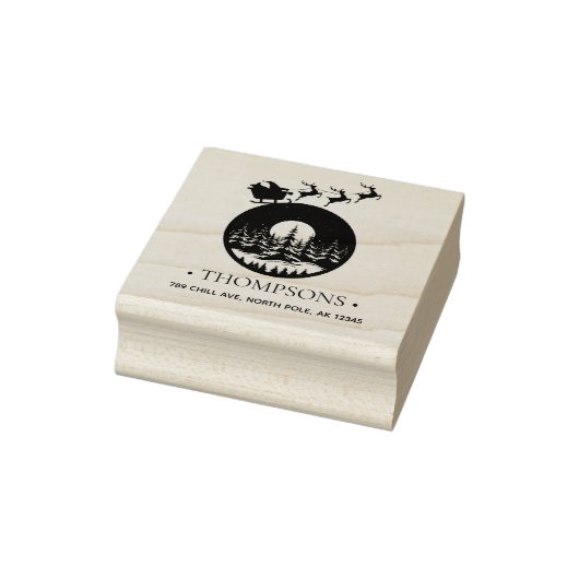 Merry Christmas Cute Custom Santa Sleigh and Trees Rubberstempel (Stempel)