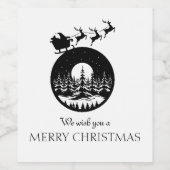 Merry Christmas Cute Custom Santa Sleigh and Trees Wijn Etiket (Enkel label)