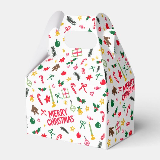 Merry Christmas Cute Doodle Whimsical Pattern  Bedankdoosjes (Voorkant Zijde)