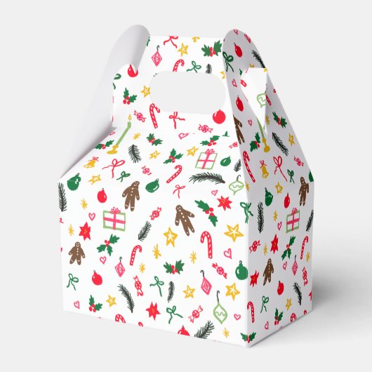 Merry Christmas Cute Doodle Whimsical Pattern  Bedankdoosjes (Voorkant Zijde)