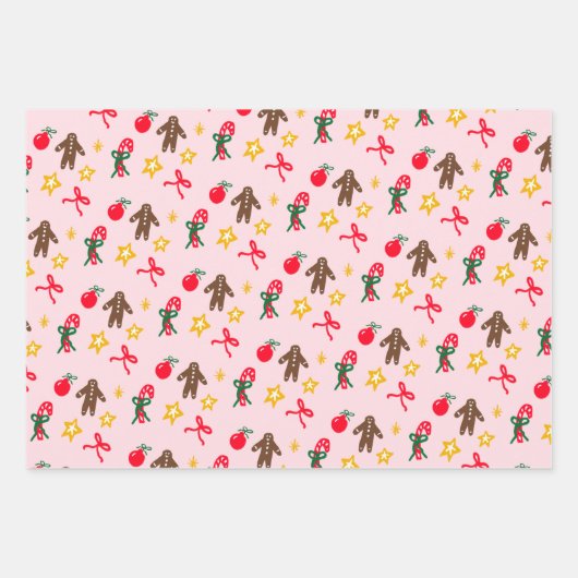 Merry Christmas Cute Doodle Whimsical Pattern  Inpakpapier Vel (Voorkant 3)