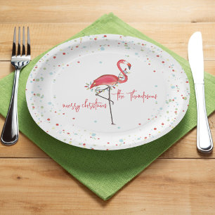 Merry Christmas Cute Festive Flamingo String Light Papieren Bordje