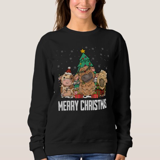 Merry Christmas Cute Highland Cows Xmas Tree Trui (Voorkant)