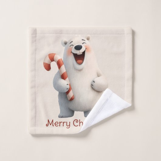 Merry Christmas Cute Polar Bear Design Bad Handdoek (Wasdoekje)