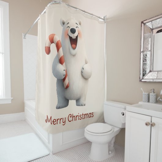 Merry Christmas Cute Polar Bear Design Douchegordijn (In situ)