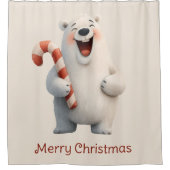 Merry Christmas Cute Polar Bear Design Douchegordijn (Voorkant)