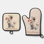 Merry Christmas Cute Polar Bear Design Ovenwant & Pannenlap Set (Voorkant)