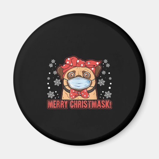 Merry Christmas Cute Pug Dog Breed Furry Magneet (Voorkant)