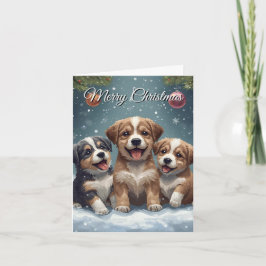 Merry Christmas Cute Puppies Christmas Card Feestdagen Kaart